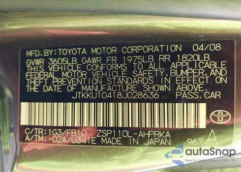 2008 Scion Xd from USA, damaged, VIN JTKKU10418J028636